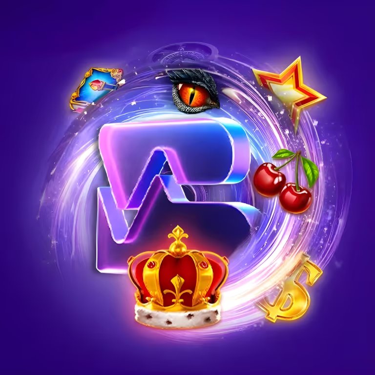 Glowing Betvibe icon with cherries, stars and a crown, symbolising exciting Betvibe casino games and royal rewards.